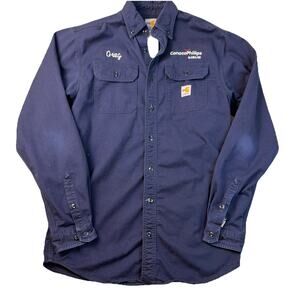 Carhartt CAT2 FR Flame Resistant Button Shirt Mens MTall Blue Workwear Grunge